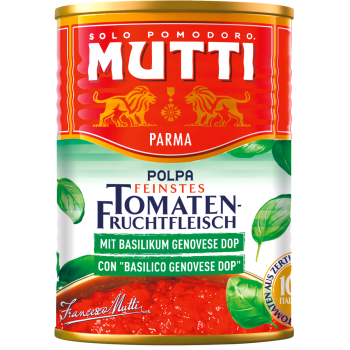 Mutti Pelati Geschälte Tomaten, Polpa Fruchtfleisch oder Polpa mit Basilikum